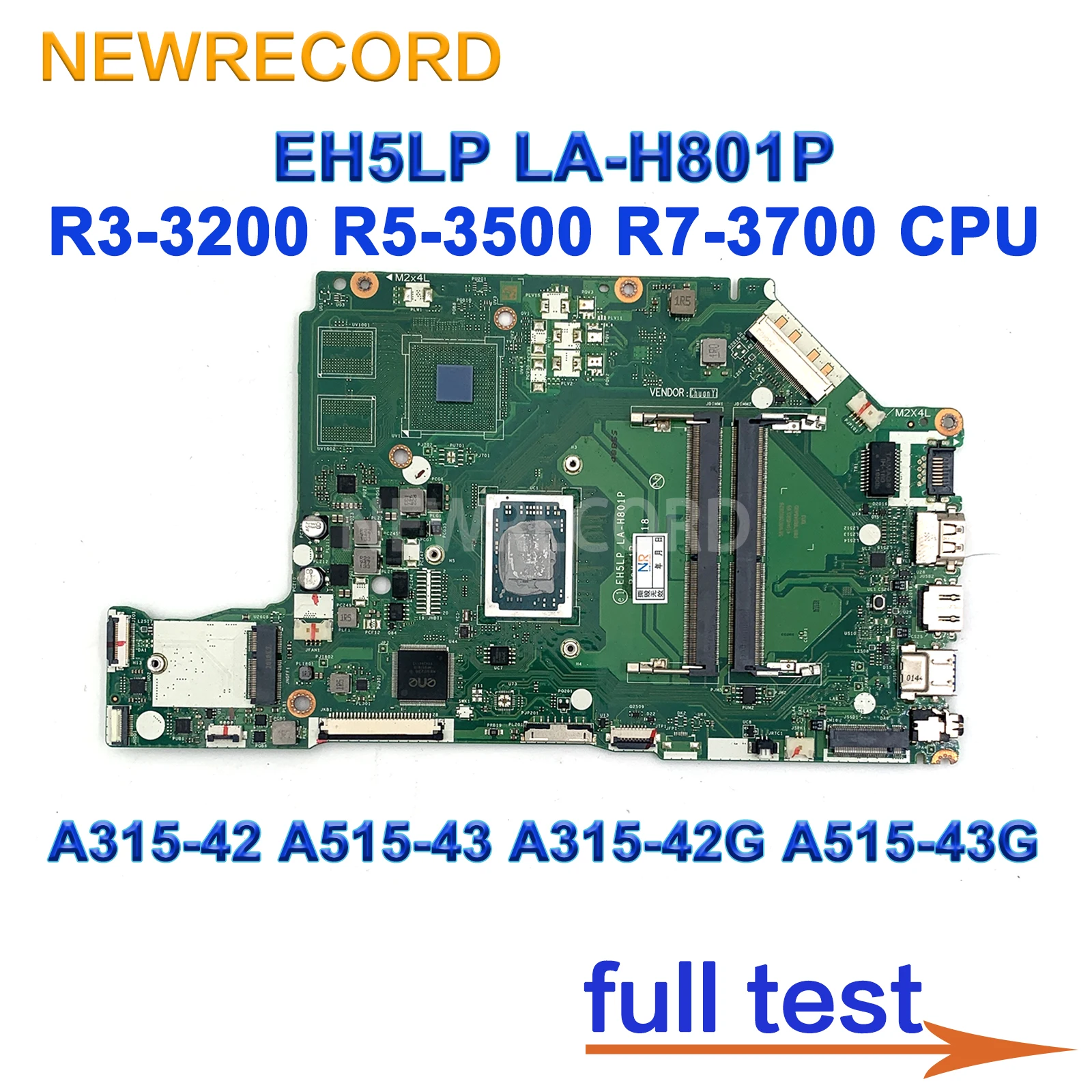 За Acer Aspire A315-42 A515-43 A315-42G A515-43G Дънна платка за лаптоп EH5LP LA-H801PWith AMD 300 R3-3200 R5-3500 R7-3700 CPU UMA