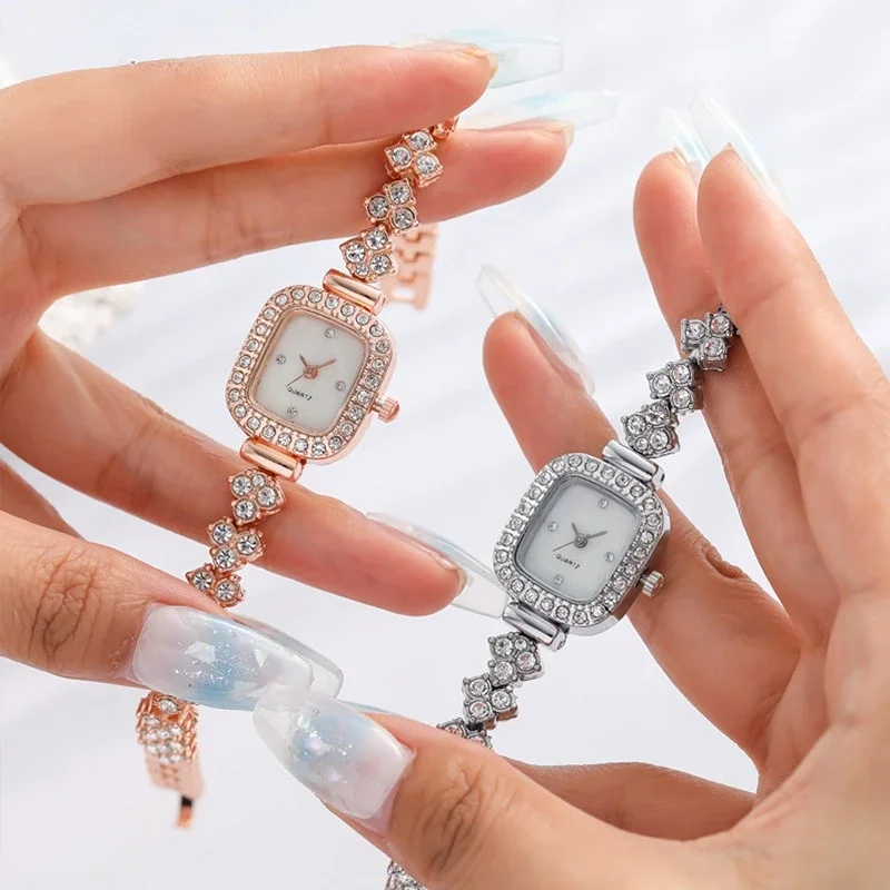 Розово злато кристал гривна жени часовници луксозна мода неръждаема стомана дами кварц ръчни часовници прости малка жена часовник