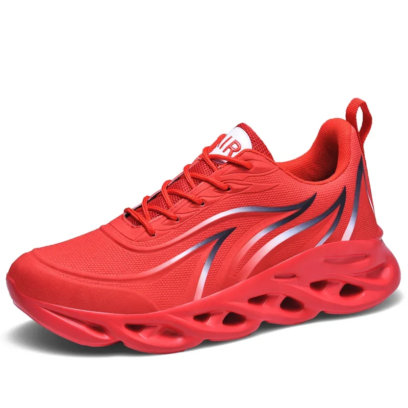 Обувки за бягане Мъжки пламък отпечатани маратонки Летящи тъкат спортни обувки Удобни външни мъже Спортни обувки за обучение 2024