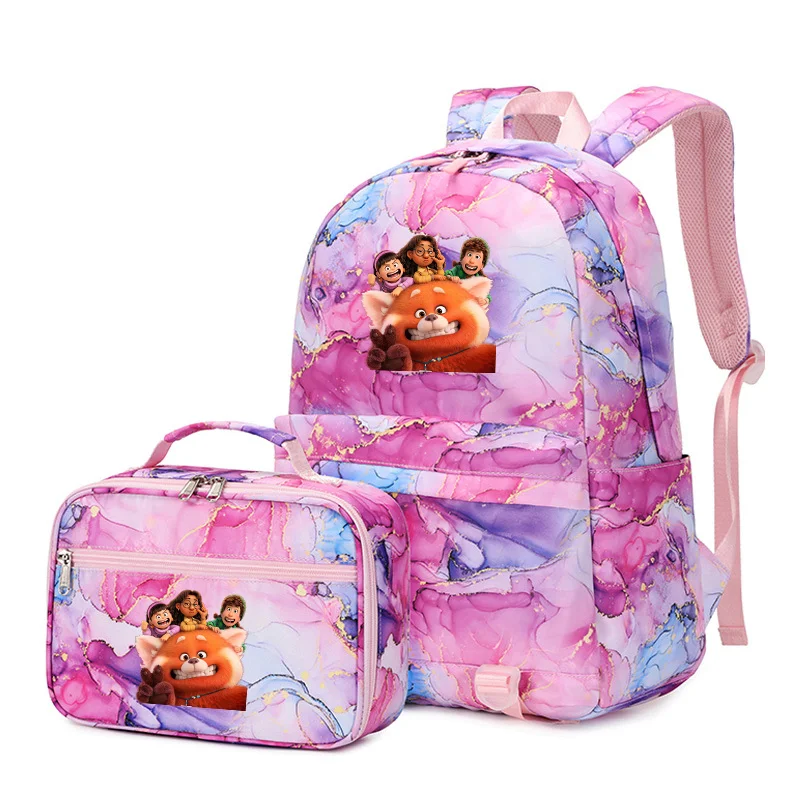 2pcs Disney Turning Red Boys Girls Multi Pocket Backpack with Lunch Bag Rucksack Casual School Bags for Men Women Teenagers Sets