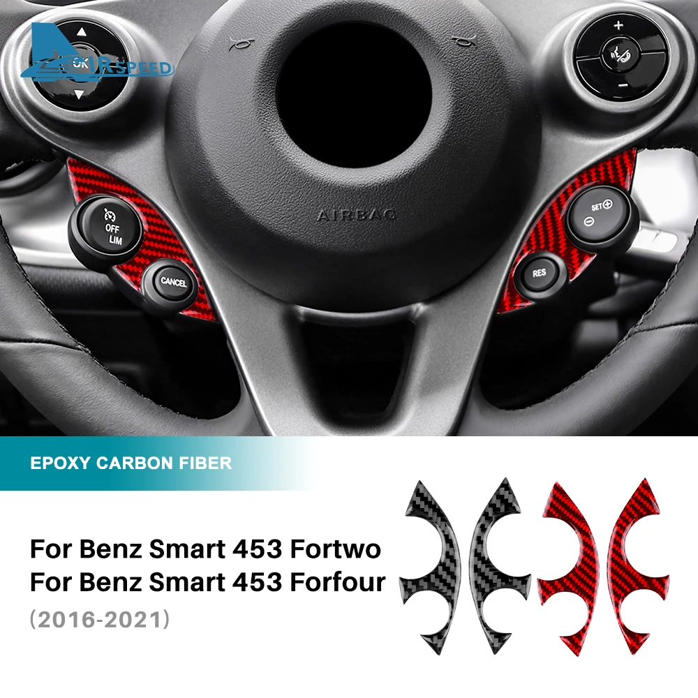 Реални въглеродни влакна-кола волана капак стикер за Mercedes Benz Smart 453 Fortwo / Forfour 2016 2017 2018 2019 2020 2021