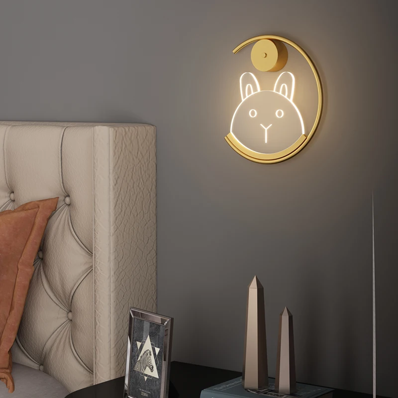 Сладък карикатура заек прасе LED стена светлина за спалня трапезария салон променлив злато метал ясно акрилни дропшипинг