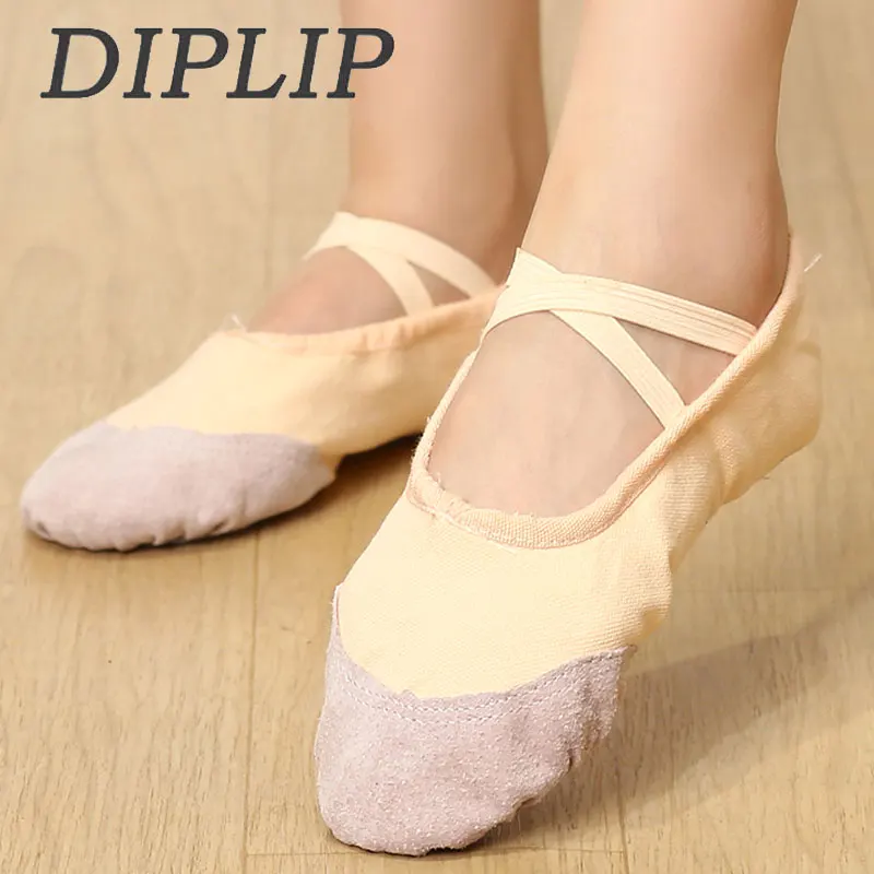 Diplip Професионални балетни танцови обувки за жени Сплит мека подметка балет чехли плат балет обувки плоско платно главата обувка