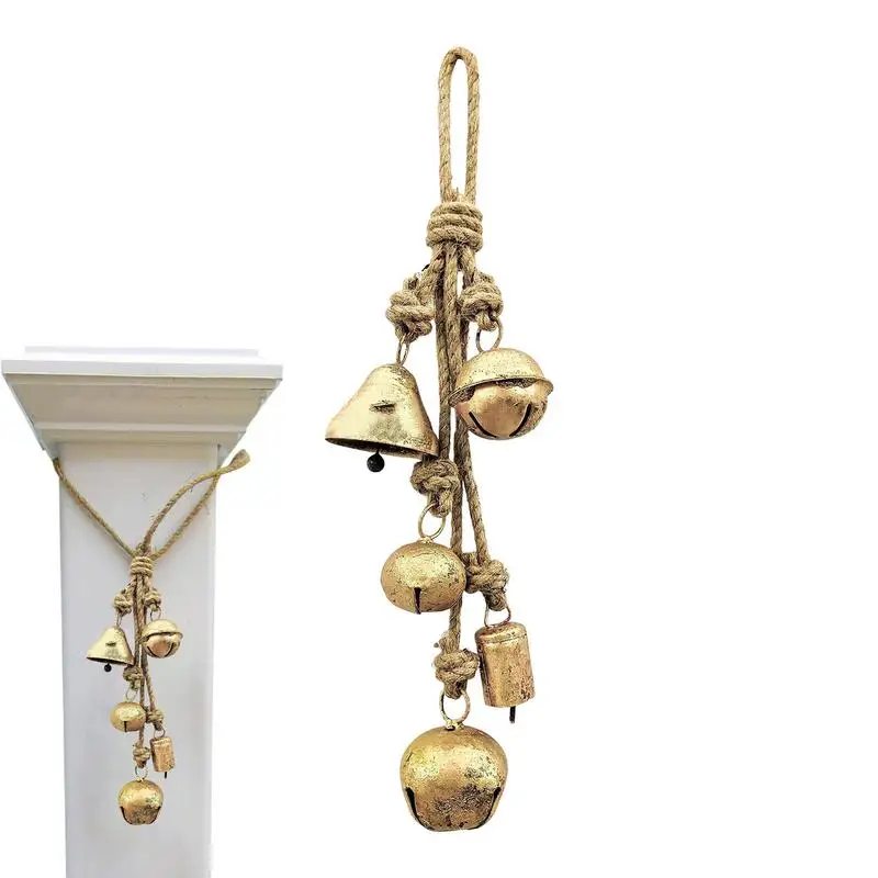 Селски стил камбани злато боядисани хармония крава камбана за многократна употреба Jingle Bells с юта въже висящи желязо Камбана за вътрешен външен декор