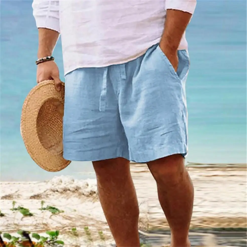 реколта памучно бельо плътен цвят шорти мъжки пролет лято случайни хлабав шнур вратовръзка кратко панталони мъже свободно море странични шорти