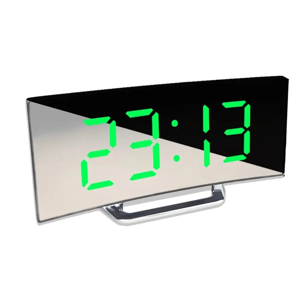 17 * 7.2 * 3.1cm голям извит екран LED огледален часовник ABS безшумен будилник бюро Декорация на дома Часовник за съхранение на данни за пестене на енергия