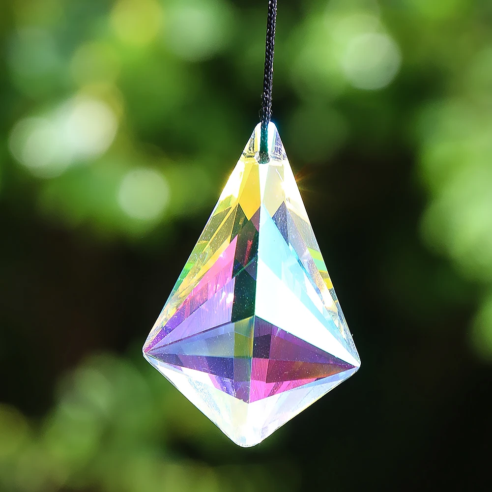 50MM полиран AB цвят Aurora Suncatcher рог геометрия конус кристал висулка фасетиран призма стъкло полилей висулка осветление декор