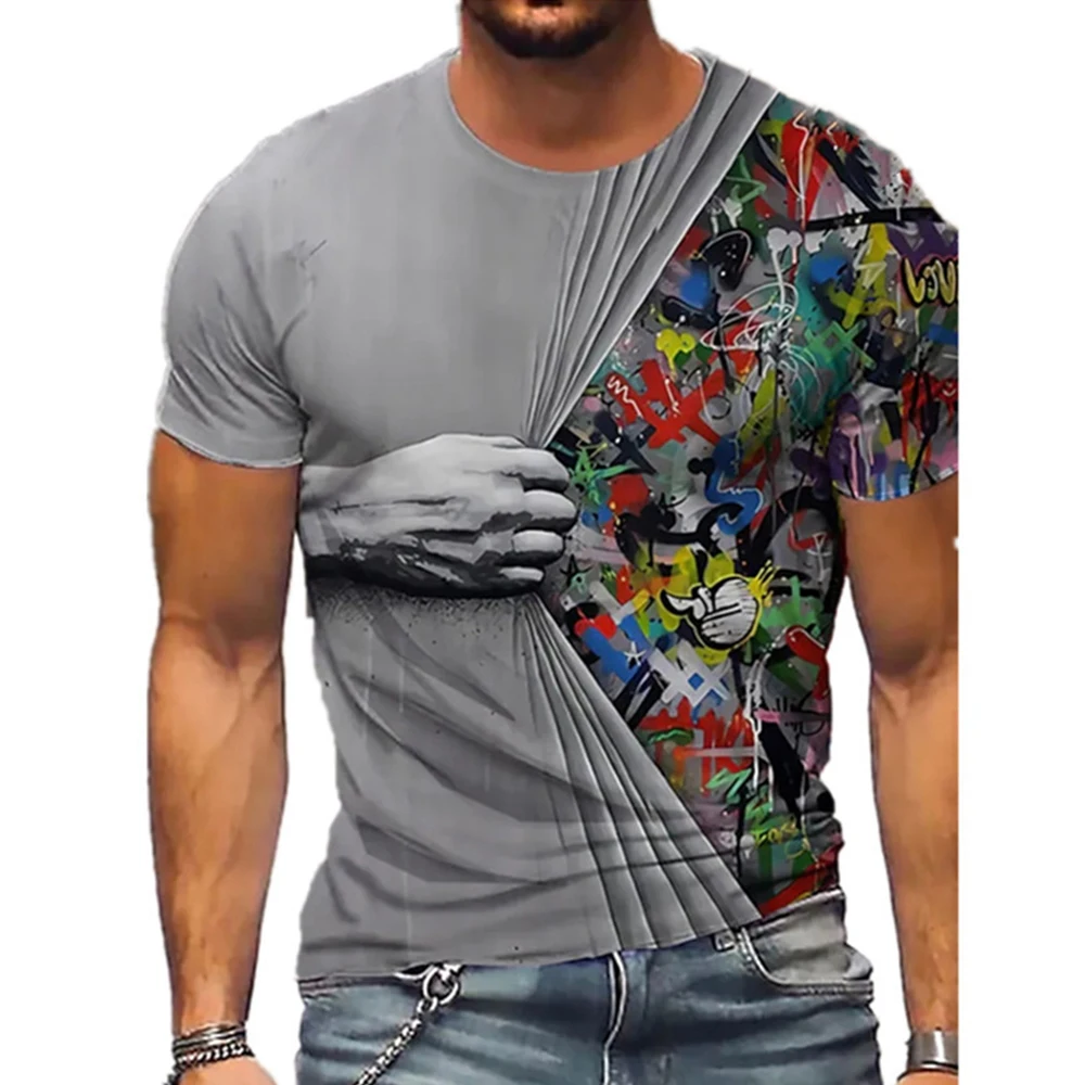 Дишаща 3D дигитална печатна тениска Мъже Musle отпечатани Pulllover къс ръкав спортна риза летни върхове