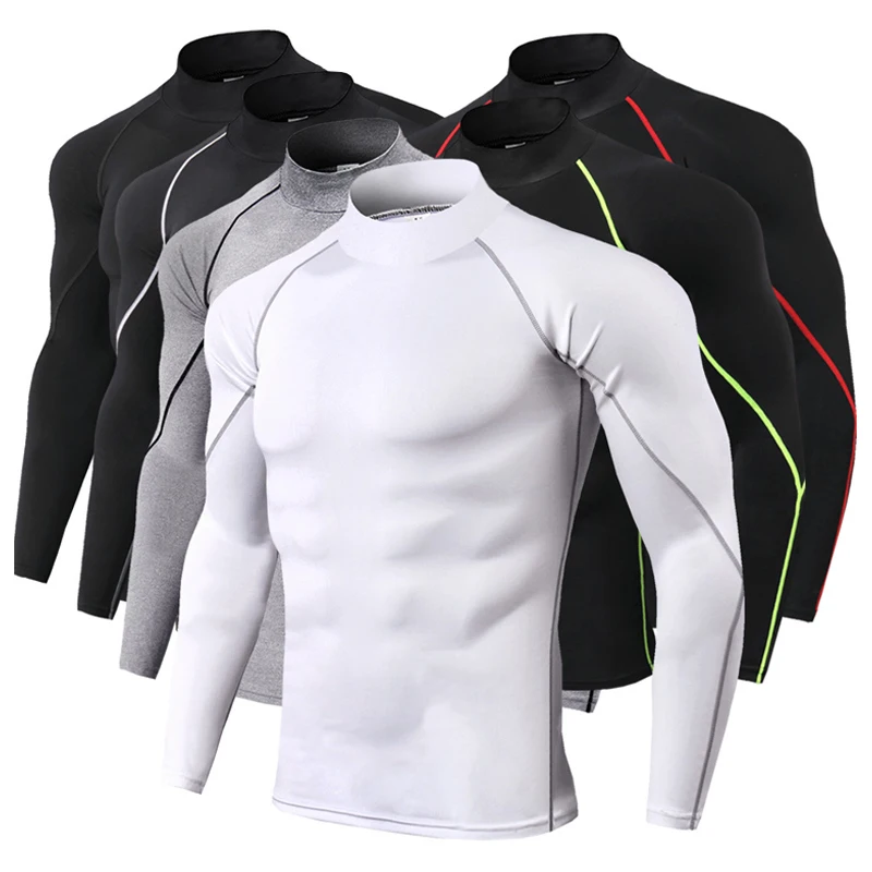Rashgard MMA Gym T Shirt Men Crossfit T Shirt Long Sleeve TShirt Men Tee Shirt Homme Stand Collar Shirts For Men Compression Top