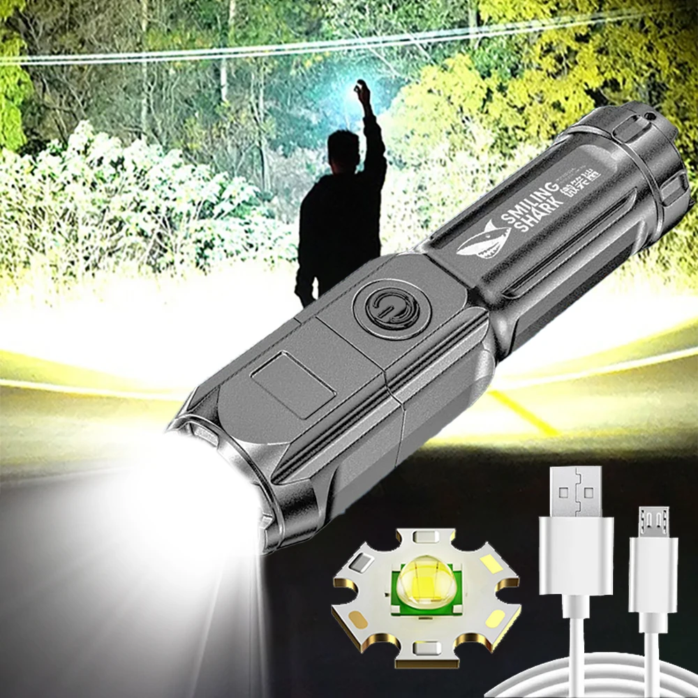 Преносимо мащабируемо LED фенерче USB акумулаторна факелна лампа фенер водоустойчиво тактическо фенерче за открит къмпинг риболов
