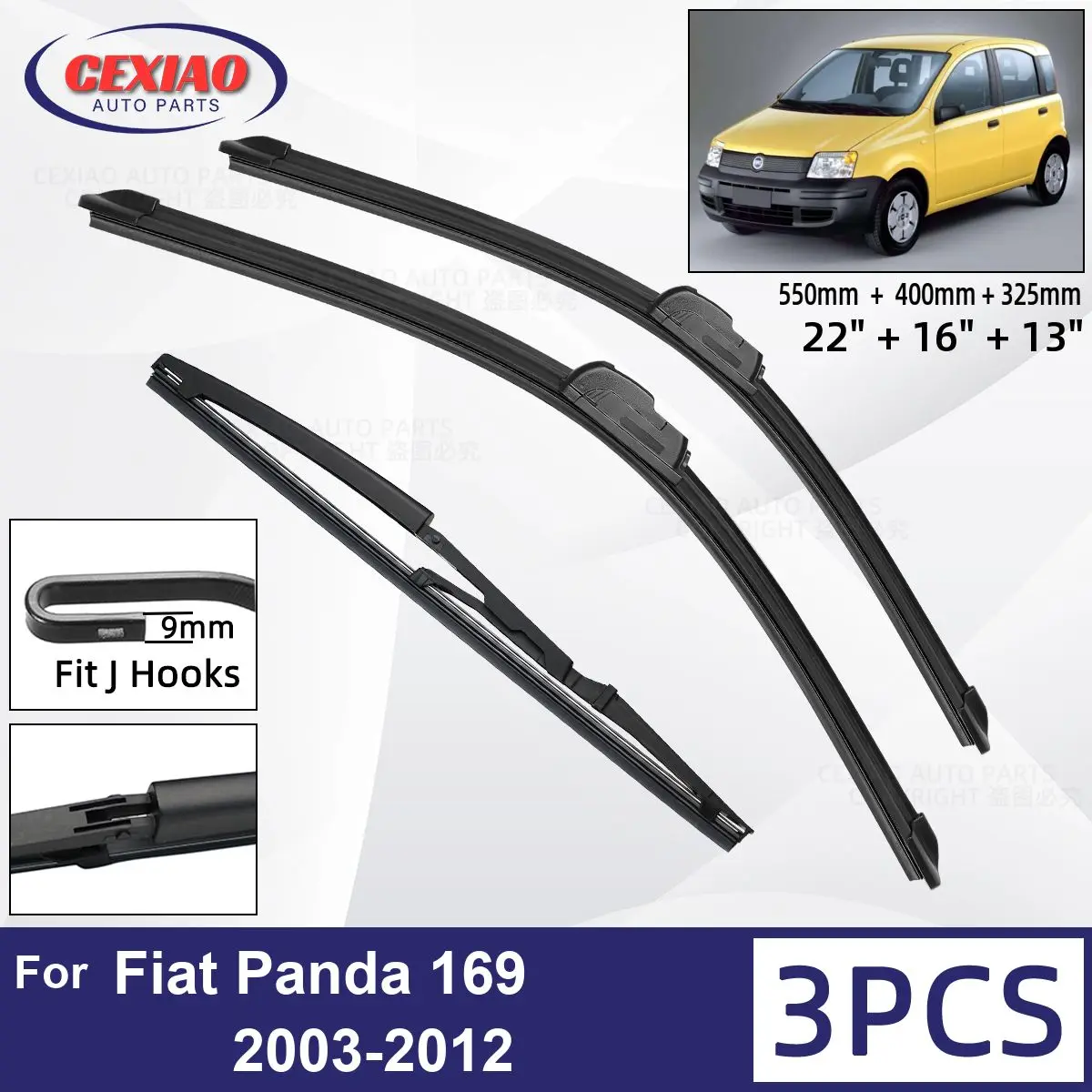 За Fiat Panda 169 2003-2012 Автомобилни предни задни чистачки Меки гумени чистачки на предното стъкло Автоматично предно стъкло 22