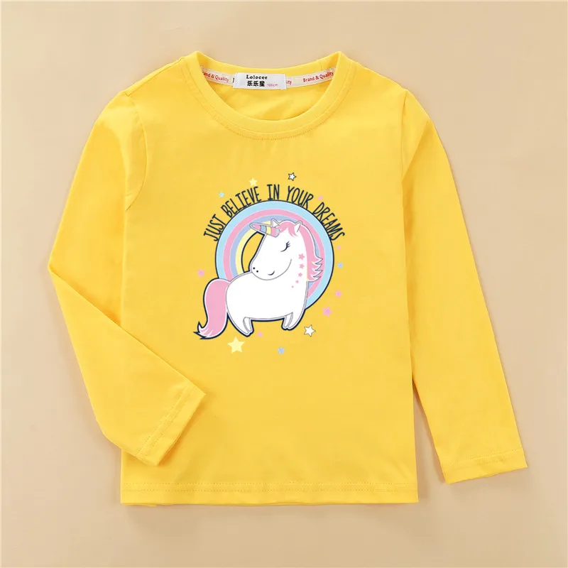 3-14Y Детска дълга тениска Еднорог пони дизайн върхове бебе момичета къса риза памучни дрехи