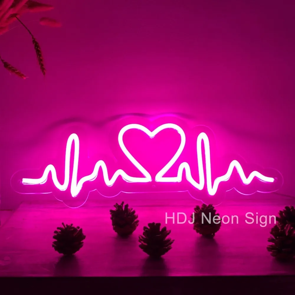 Персонализиран неонов знак Двойна крива на сърдечната честота Неон LED знак стая декор стена Led знак годежен сватбено тържество декоративна неонова светлина