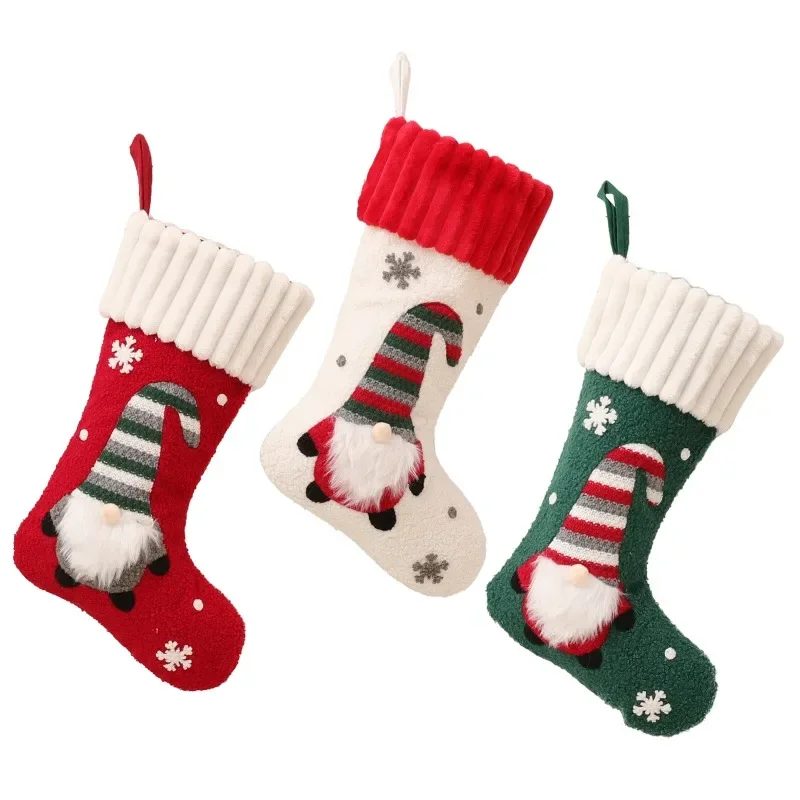 Нови коледни чорапи плетени без лице Rudolph кукла детски бонбони подарък чанта сцена оформление коледни украси за дома 5