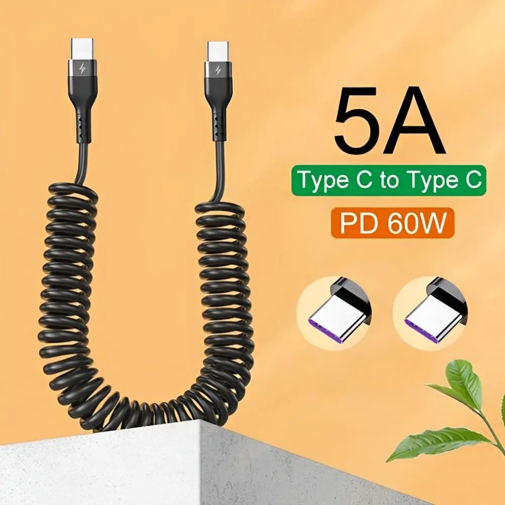 60W USB кабел Нов 5A тип C телескопичен кабел Бързо зареждане USB C зарядно за кола кабел за Samsung / Xiaomi / OPPO / Huawei Car