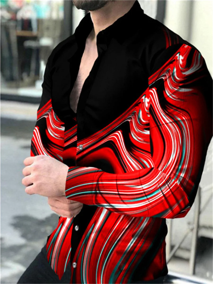 риза Мъжки върхове Мода Случайни Открит популярен дизайнерски дизайн Мек удобен костюм ревера бутон дълъг ръкав Мъжка риза червена 0