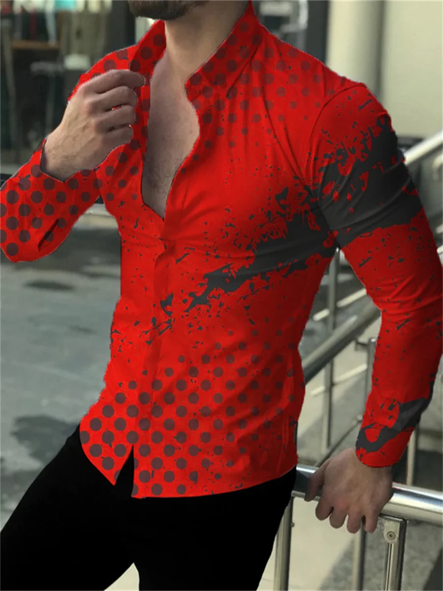 риза Мъжки върхове Мода Случайни Открит популярен дизайнерски дизайн Мек удобен костюм ревера бутон дълъг ръкав Мъжка риза червена 3