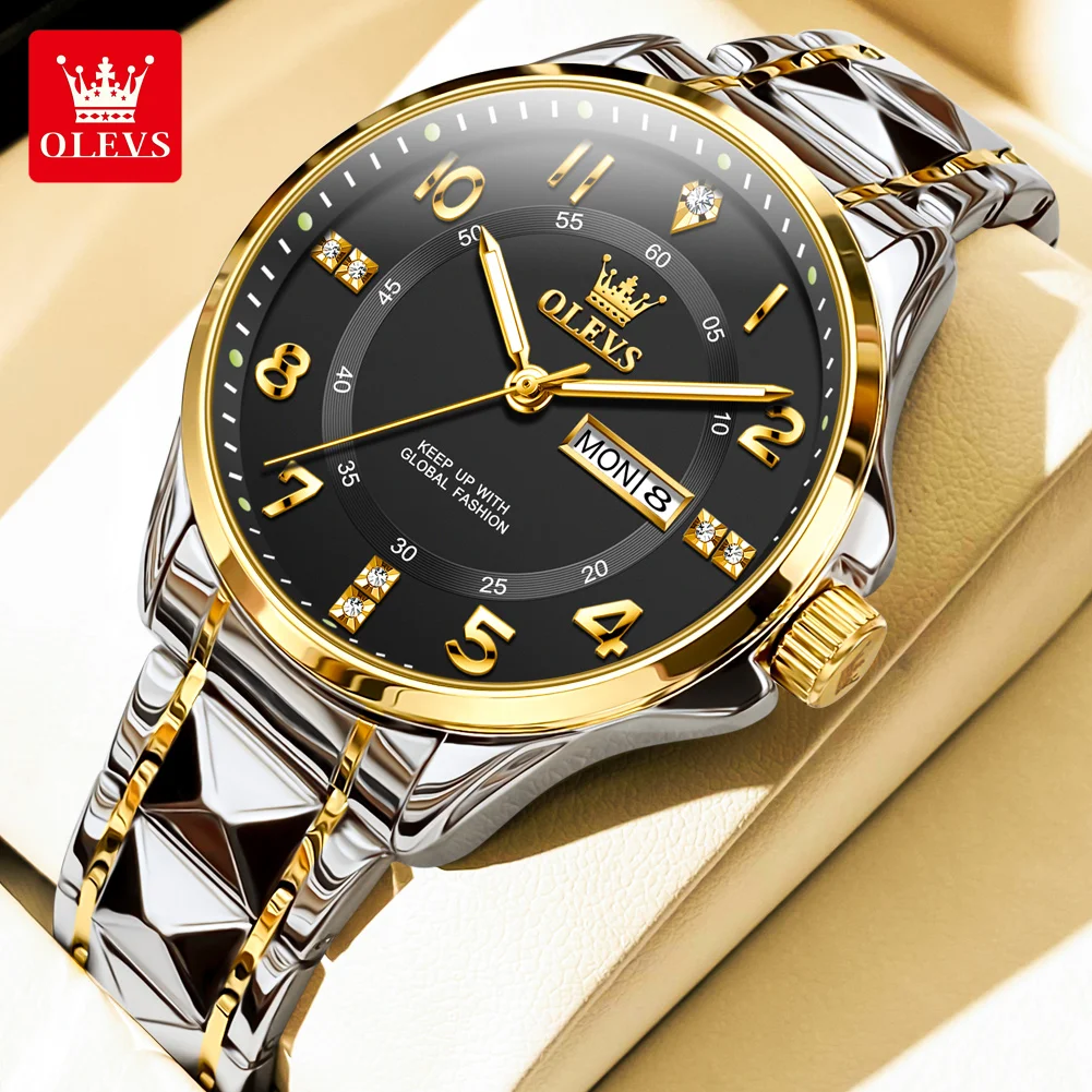 OLEVS 2910 Нови луксозни кварцови часовници за мъже 40 мм диамантен номер набиране 30 м водоустойчив светлинен календар бизнес човек ръчен часовник