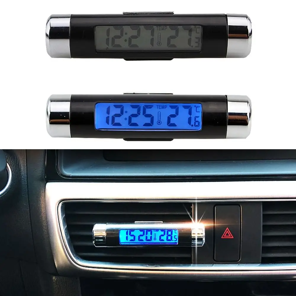 Изход за въздух LED синя подсветка 2 в 1 цифров дисплей часовник температура дисплей електронен термометър кола цифров часовник