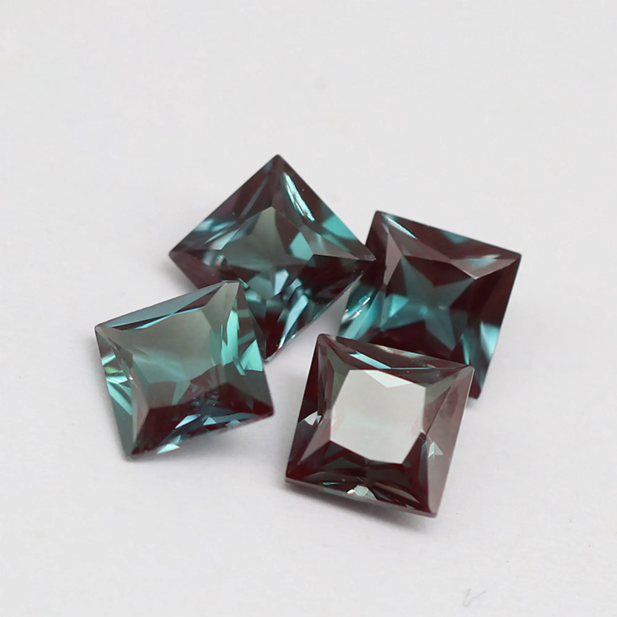  Lab Grown Alexandrite Faceted Gemstone, Princess Cut Square Color Change Stone, June Birthstone, DIY Loose Gemstone 4140029