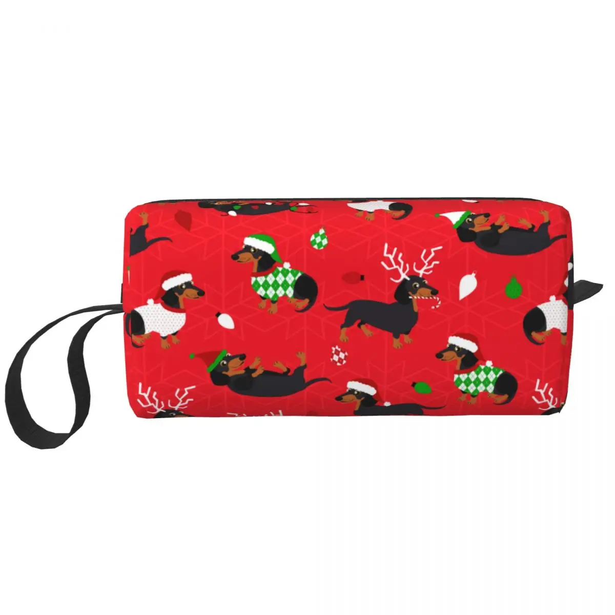 Коледа дакели червена козметична чанта за жени грим чанти куче пътуване цип тоалетна чанта организатор чанта за съхранение