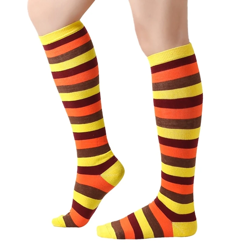 Дамски раирани чорапи до коляното Чорапи за Деня на благодарността Раирани чорапи за прасеца M6CD