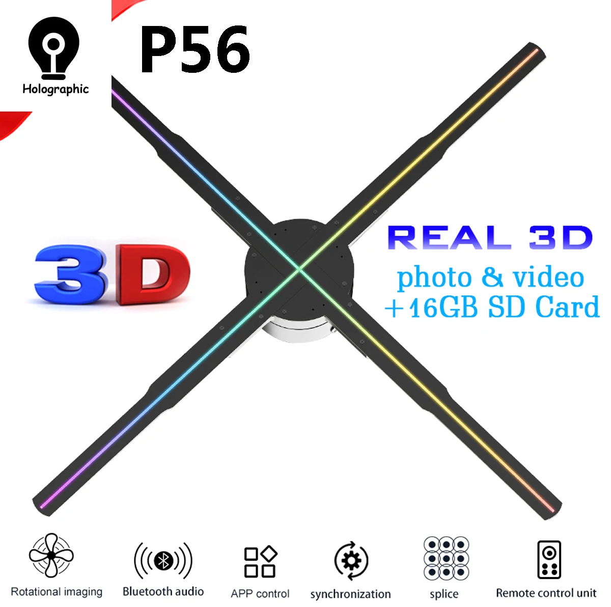 P56 3D холографски вентилатор Wifi рекламна машина LED знак Smart HD плейър поддръжка на видео картина 3D лого холографска светлина 0