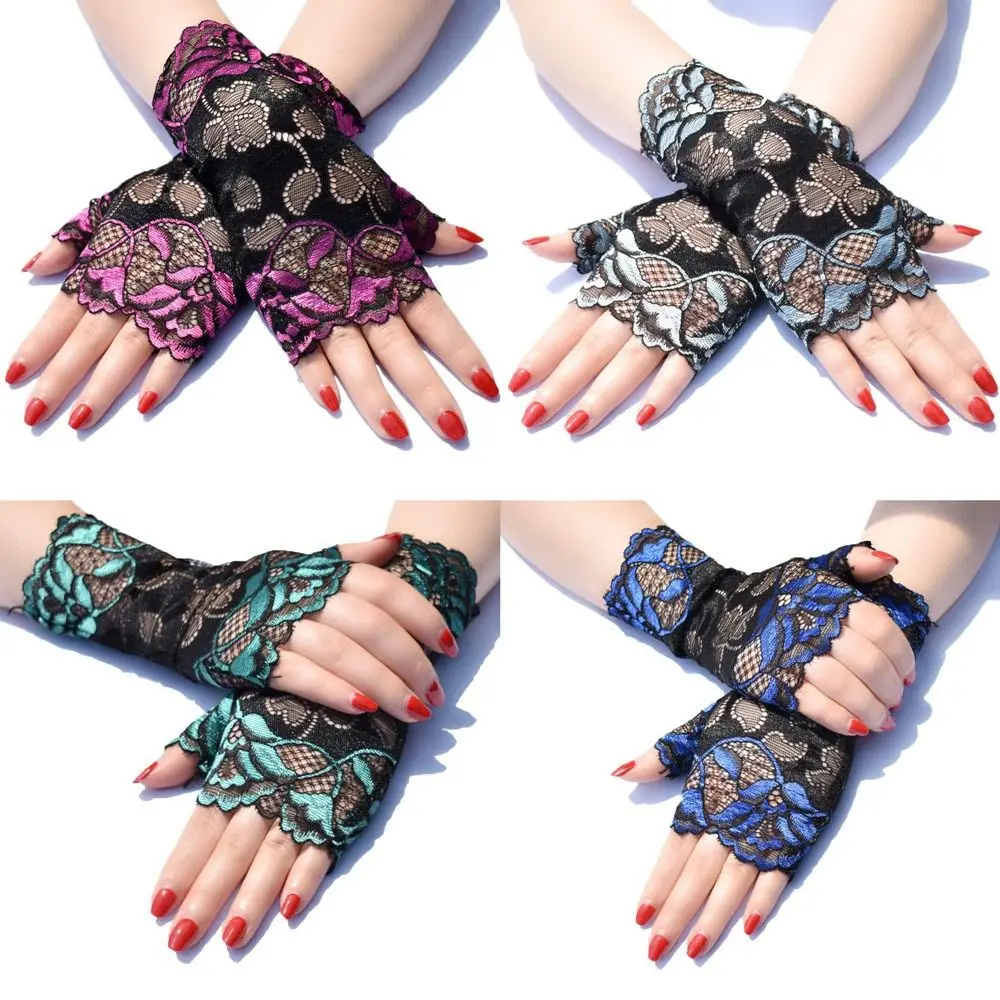 Мода жени изпълнение половин пръст ръкавици слънцезащитни ръкавици дантела ръкавици танц