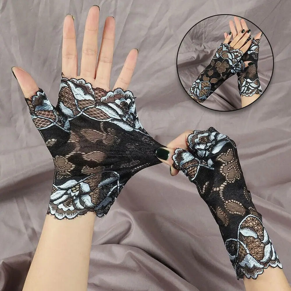 Мода жени изпълнение половин пръст ръкавици слънцезащитни ръкавици дантела ръкавици танц 3
