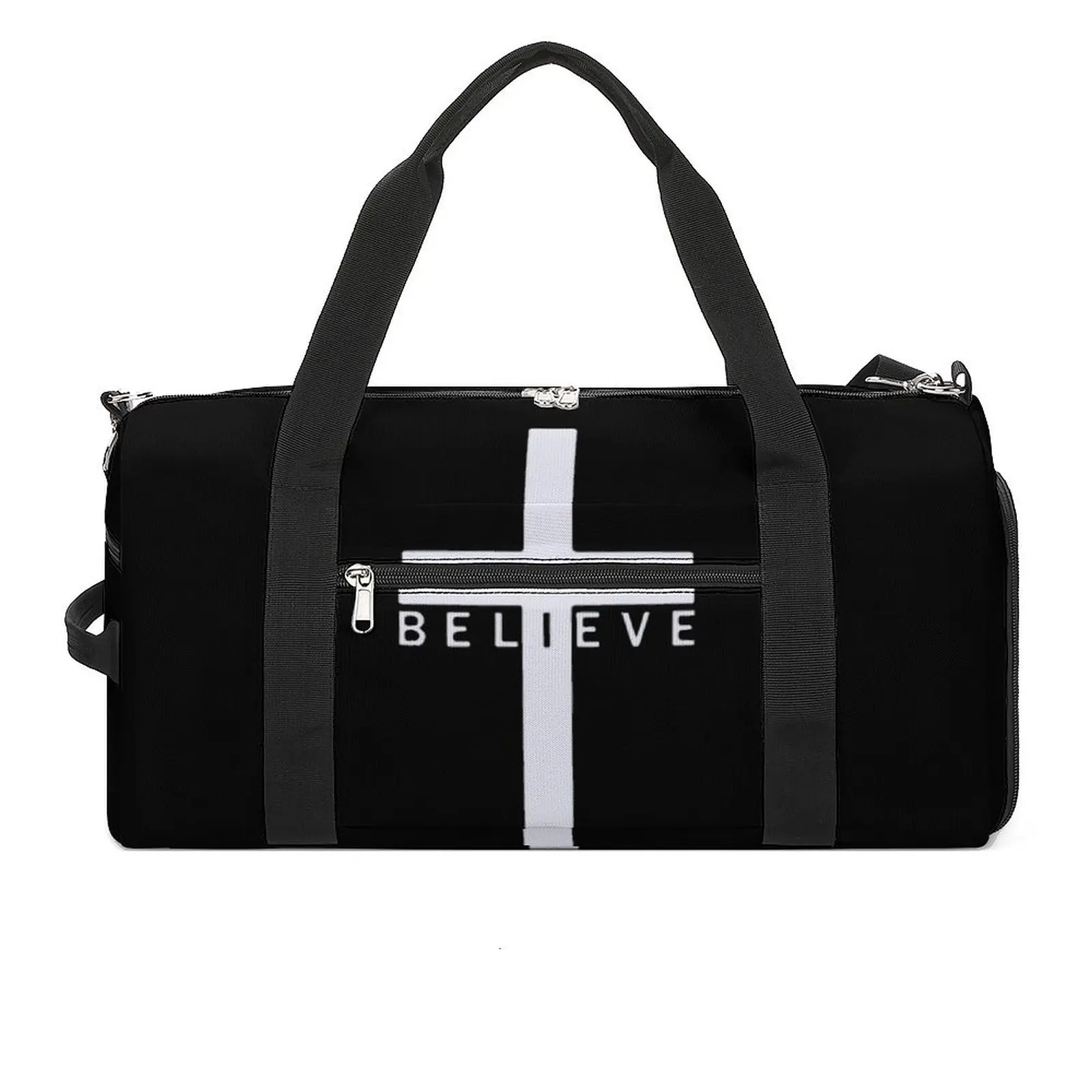 Gym чанта Вярвам бял кръст спортна чанта голям капацитет вярвам кръст Исус мъжки Оксфорд дизайн чанта багаж фитнес чанта
