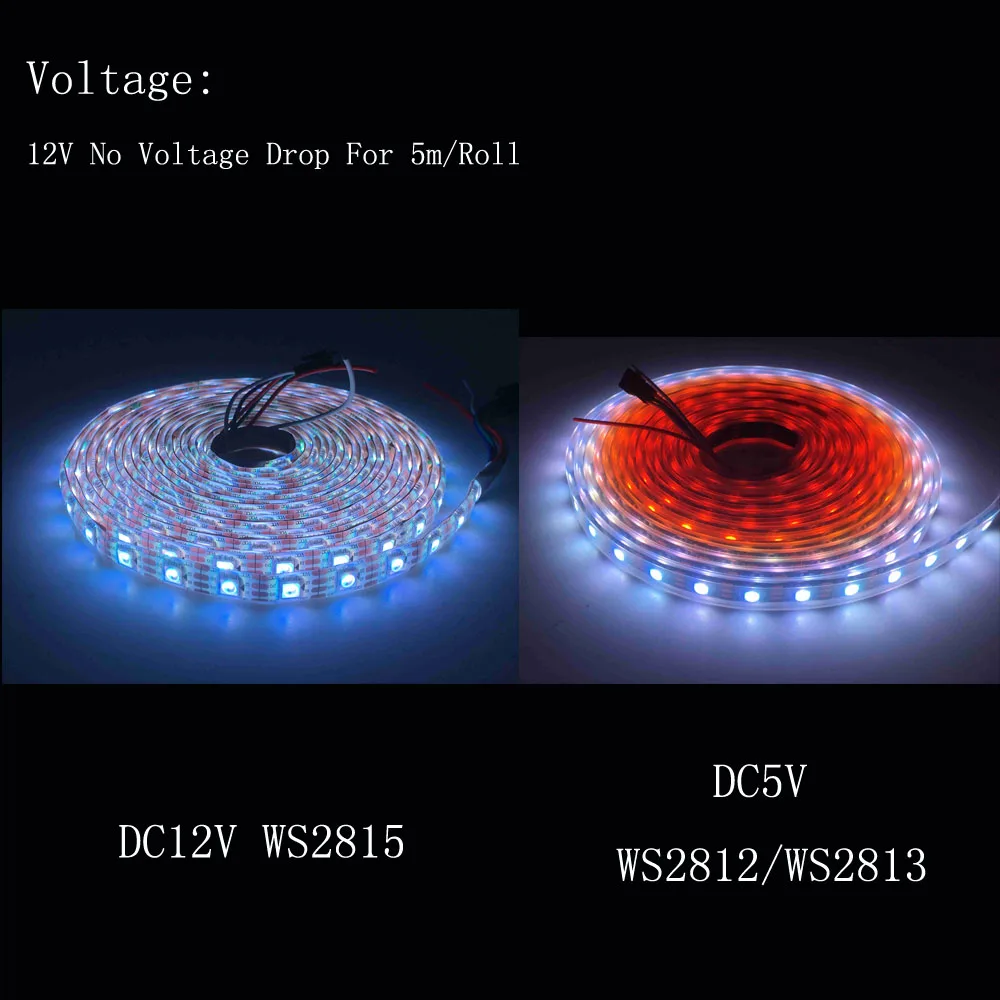 WS2815 RGB мечта цвят промяна LED лента светлина Smart индивидуално адресируеми LED двоен сигнал 30/60/144 светодиоди / м IP30/65/67 DC12V 3