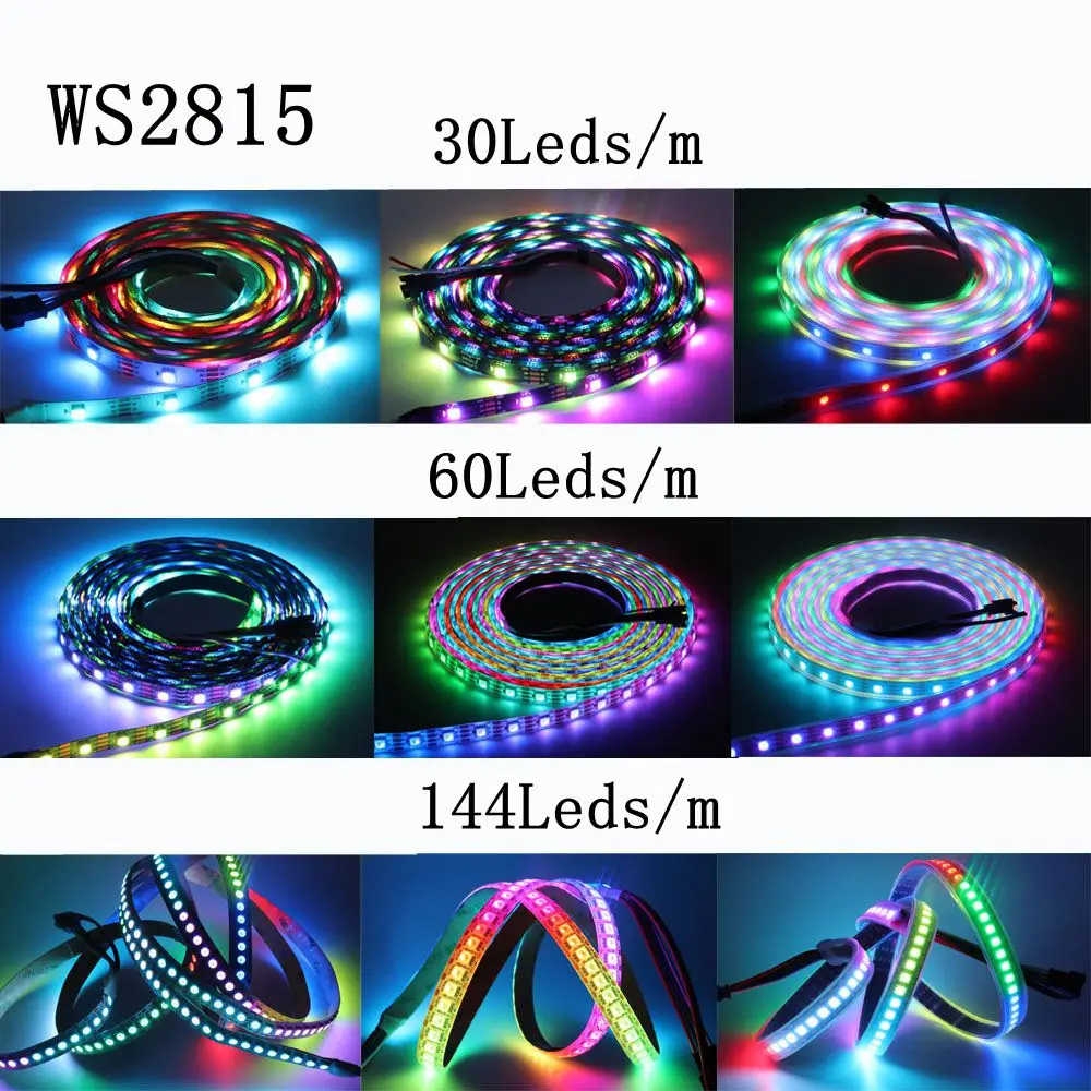 WS2815 RGB мечта цвят промяна LED лента светлина Smart индивидуално адресируеми LED двоен сигнал 30/60/144 светодиоди / м IP30/65/67 DC12V 5