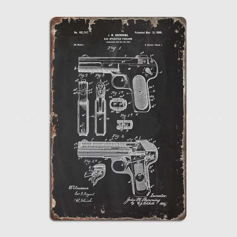 1897 Газова огнестрелна ръка реколта метални валини пистолети калай знак за стена декор изкуство, идеален избор за пистолет серия ентусиасти