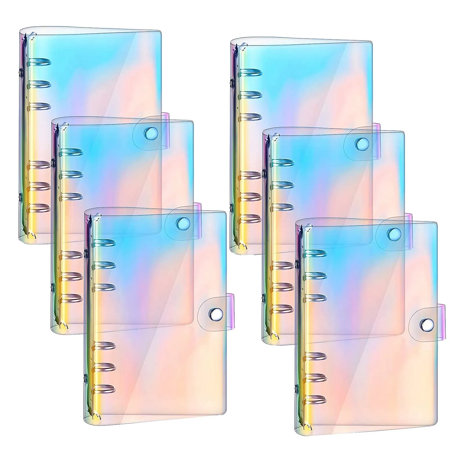 6 бр. Rainbow Clear Notebook Binders 6-пръстен Planner Binder Soft PVC Binder Прозрачен A6 Binder Cover Loose Leaf