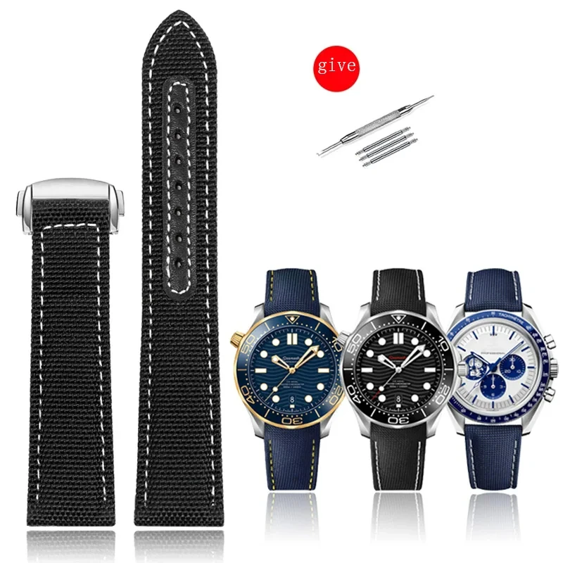 YOPO-водоустойчив найлон универсален интерфейс Watchband, черно и синьо платно сгъваема катарама, аксесоари за часовници, 19mm, 20mm, 22mm