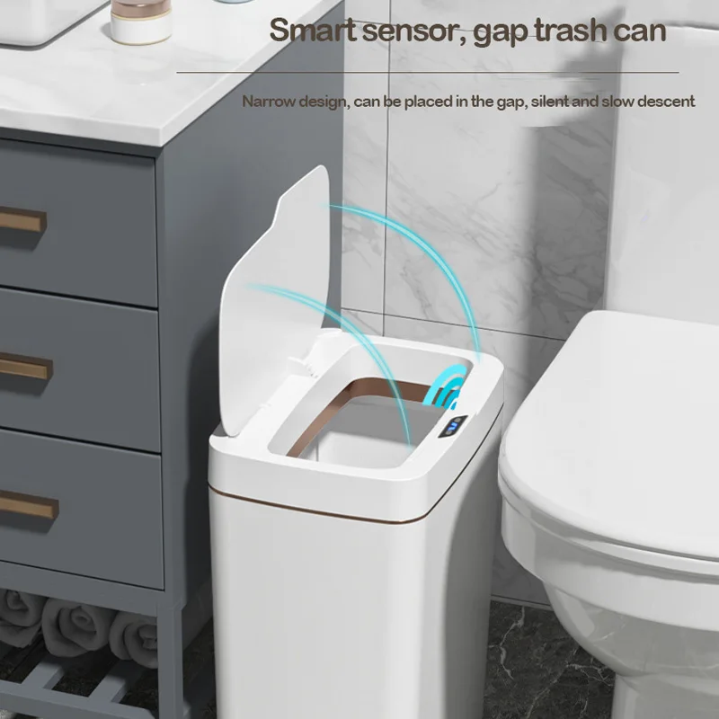 18L Интелигентен кош за боклук за баня Всекидневна Квадратно покрит безконтактен инфрачервен сензор Домакински продукти