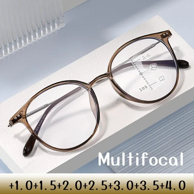 кръгли мутифокални прогресивни очила за четене Унисекс Лукс Близо до Фар Пресбиопия Очила Моден дизайн Прозрачни очила