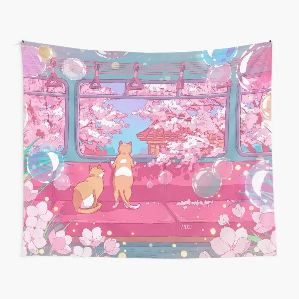 Сладките котки във влака Гоблен гоблен декор красива стена йога кърпа одеяло декорация мат цветни висящи