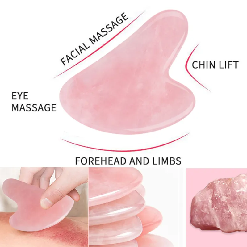 Гуаша камък масаж лицето лифтинг инструменти естествен розов кварц гваш скрепер Нефрит Гуа Ша съвет за лице врата обратно тяло акупунктура