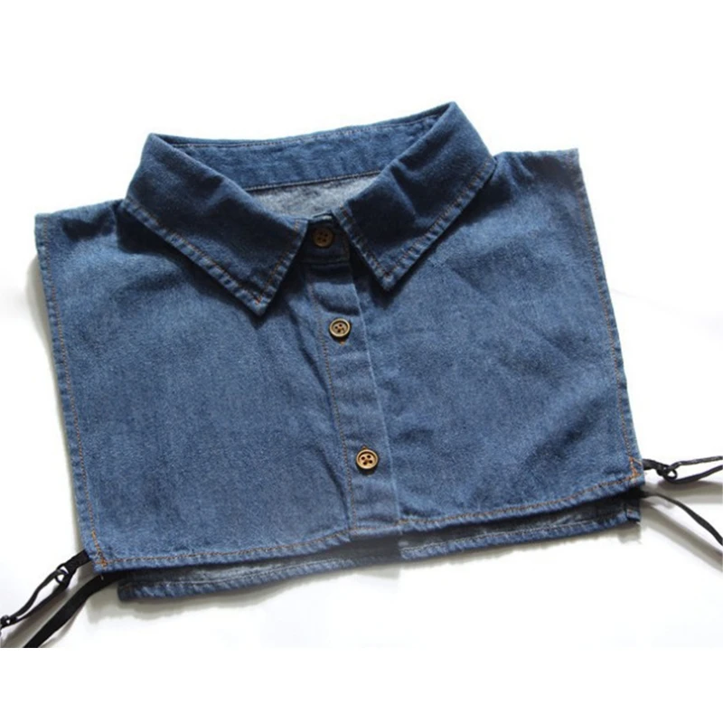 Унисекс измити деним памук фалшив яка бутон подвижна ревера половин риза Dickey 649C 1