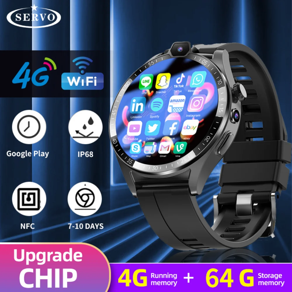 2024 Нов 4G смарт часовник Телефон GPS 4GB 64GB Face ID Двойна камера WIFI Smartwatch Мъже IP65 Google Play SIM карта Водоустойчив часовник