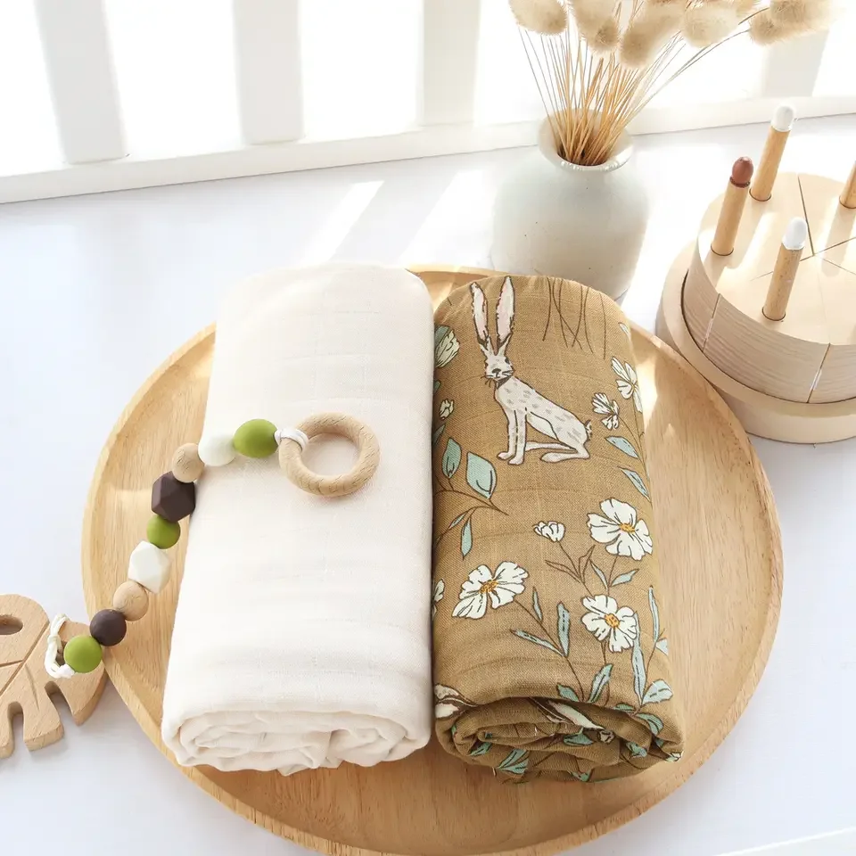 Muslin Baby Swaddle Blanket 70% бамбук + 30% памук новородено одеяло Супер мек новороден получаване пелена