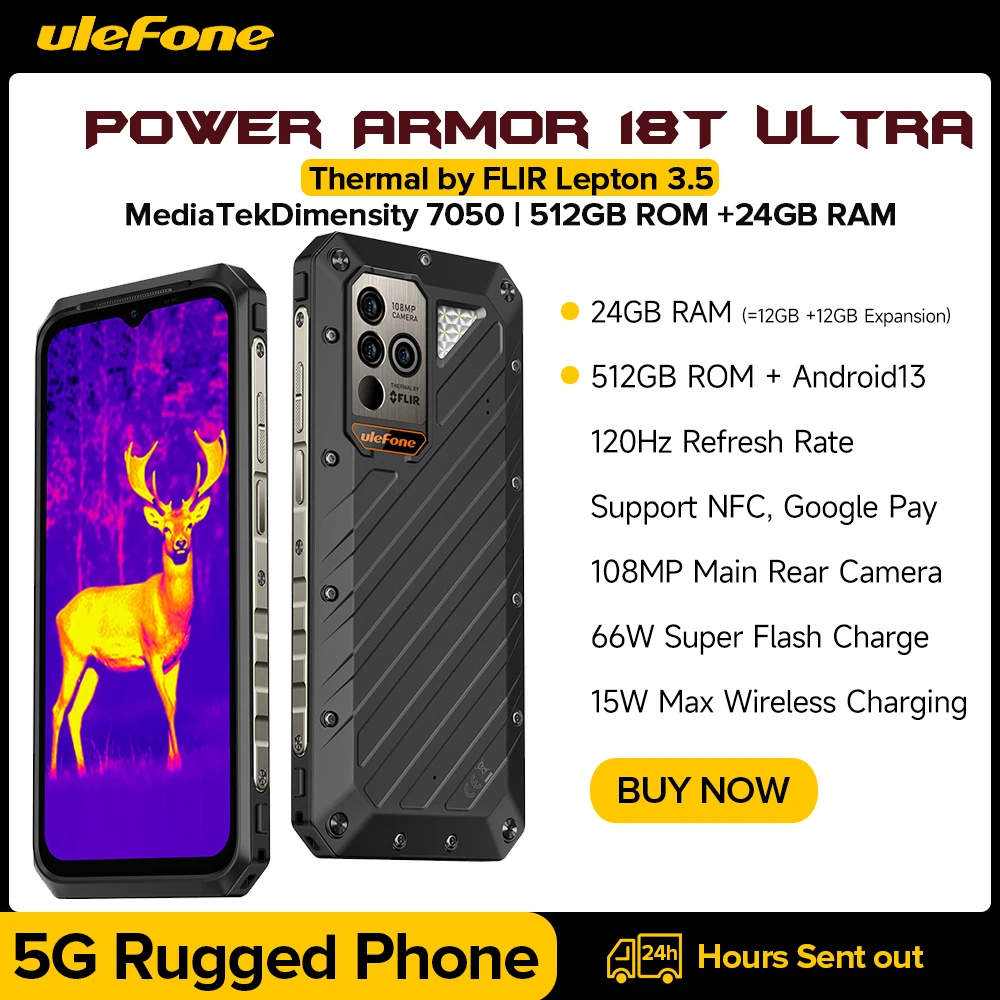 Ulefone Power Armor 18T Ultra 5G смартфон 512GB ROM +24GB RAM Здрав телефон Термични изображенияКамера FLIR® 6.58