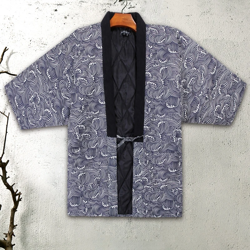 Hanten яке мъже подплатени памук зимата японски реколта кимоно жилетка традиционен връх warmwear азиатски домашни дрехи пижами