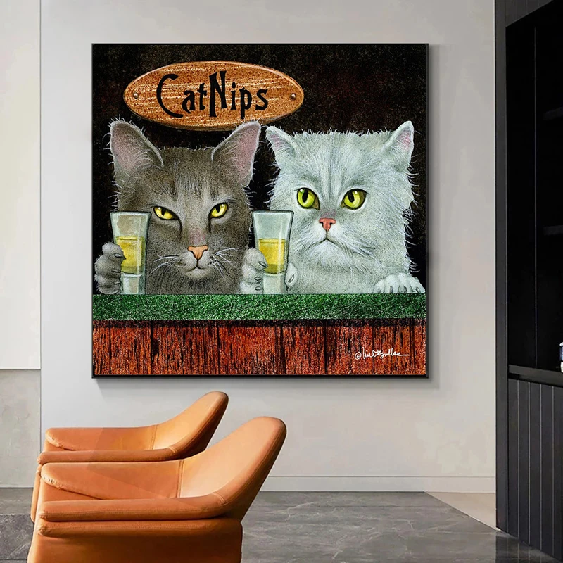 Сладък котка вино стъкло платно изкуство плакат и печат платно животински живопис стена карикатура карикатура детска стая декорация