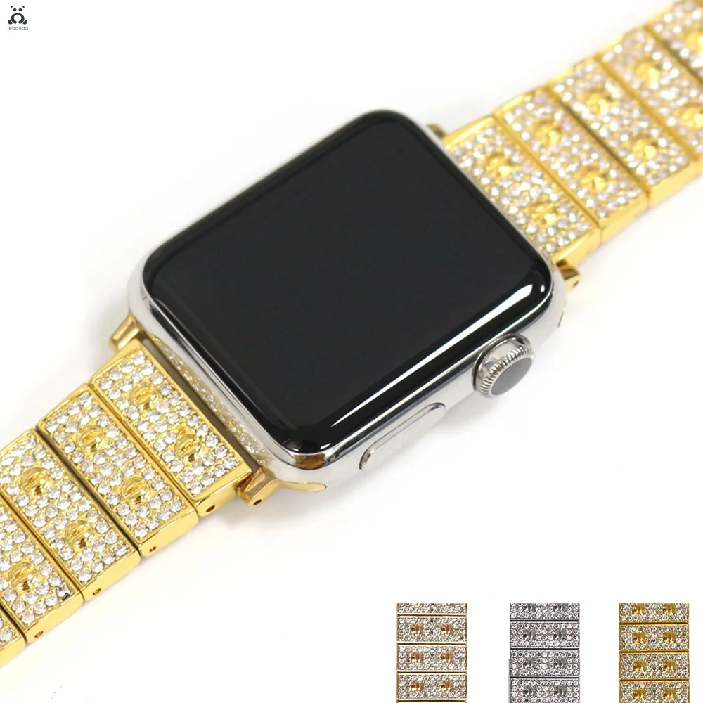 Лента от цинкова сплав за Apple Watch серия 7 6 SE 5 4 3 2 лъскава пълна цирконова метална каишка диамантена гривна за iWatch 41 45mm