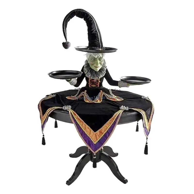Хелоуин вещица настолен сървър вещица храна дисплей маса стойка с шапка дисплей