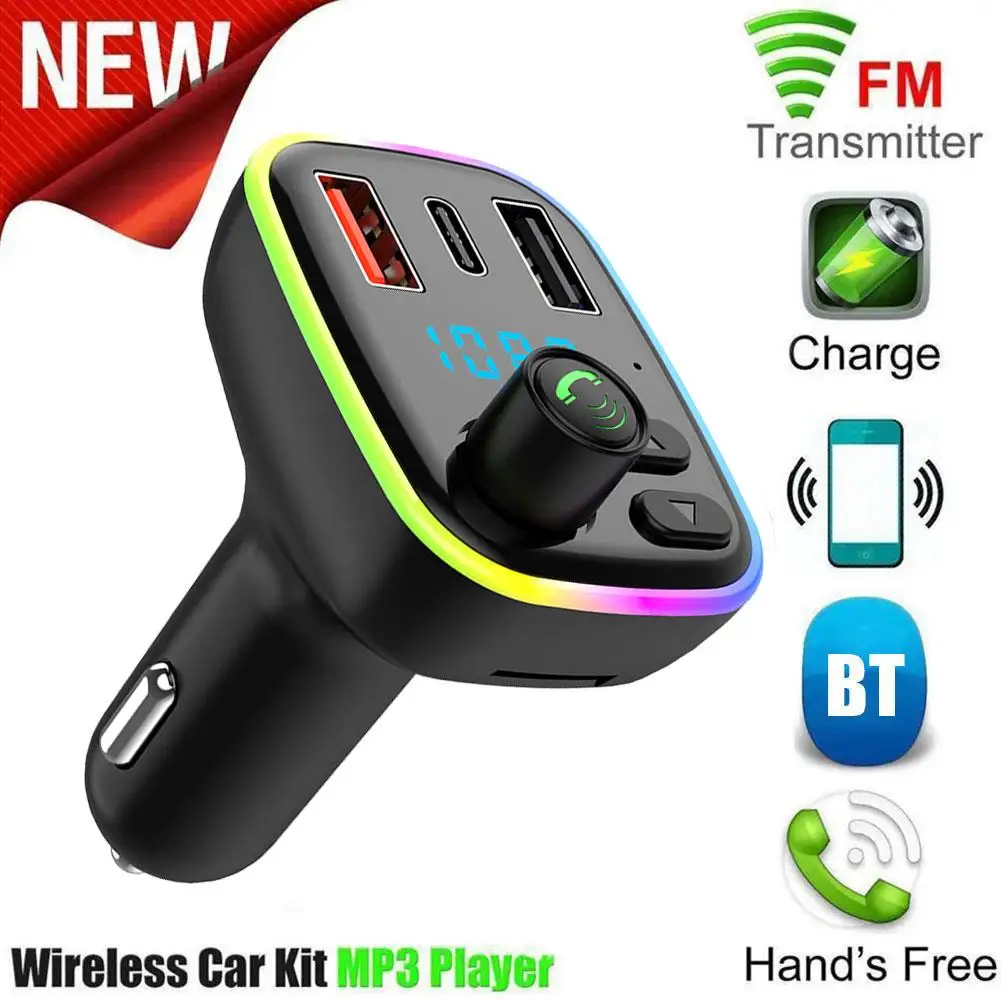 Car Hands-Free Bluetooth-съвместим 5.0 FM трансмитер Handsfree аудио MP3 USB плейър комплект Бърз приемник кола 2 зарядно устройство Modu F5R6