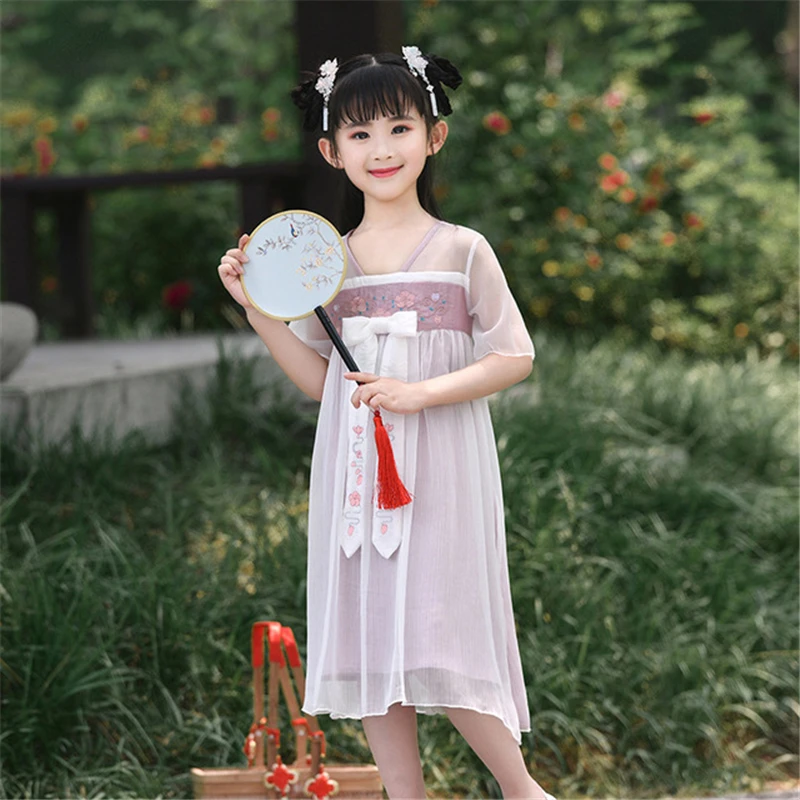 Girls cheongsam hanfu рокля детски фестивал изпълнение костюм tang костюм hanfu принцеса пола сладък рокля халат chinoise