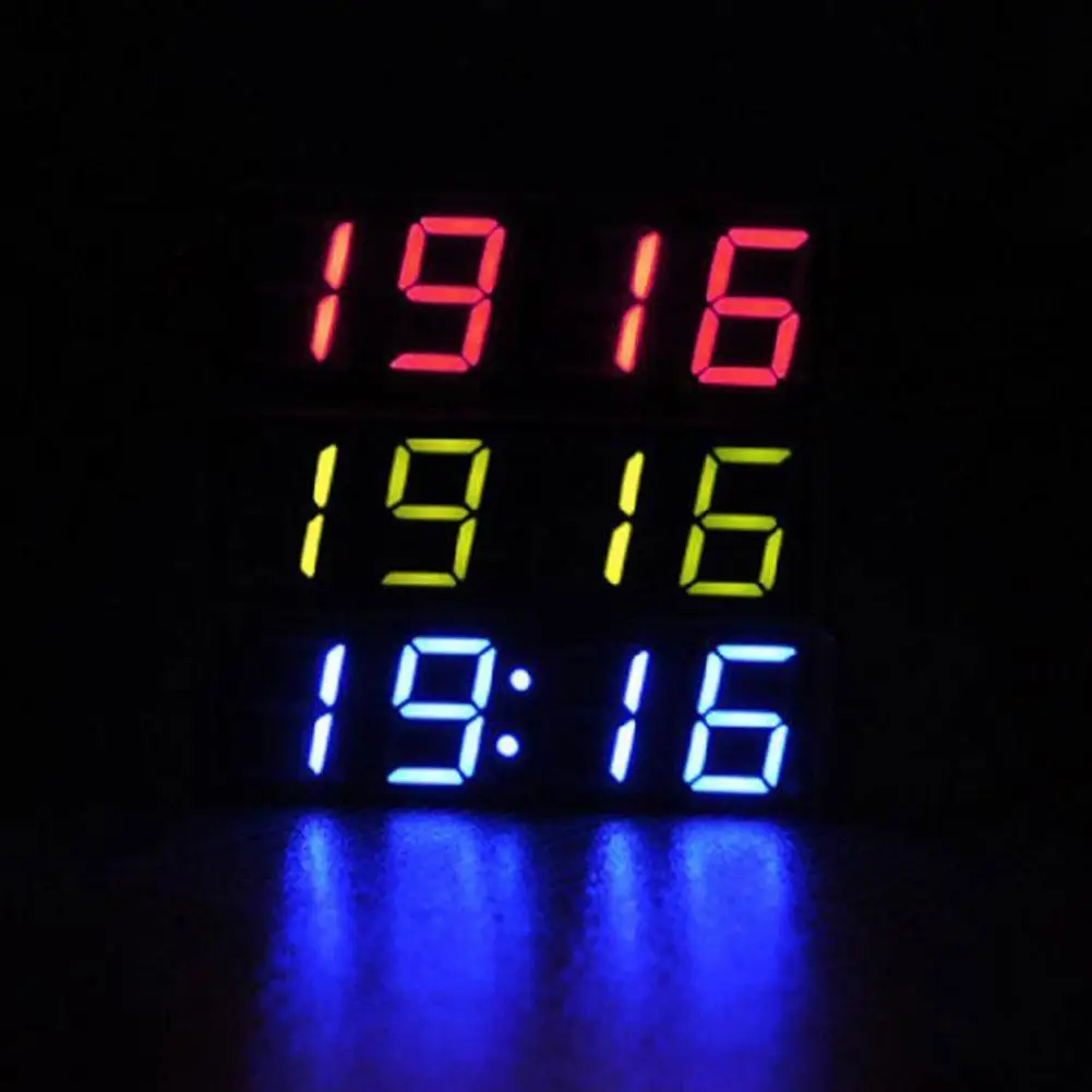 LED цифров часовник модул мини кола часовник термометър 3 IN 3 цветен волтметър волтметър дисплей цифров таймер 1 LED O9Q7